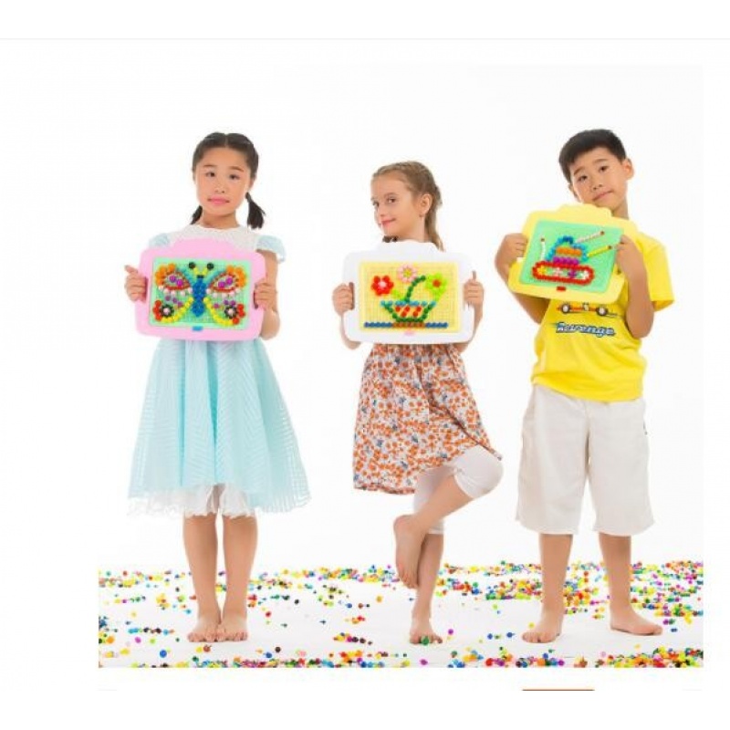 百变智慧儿童魔盘益智玩具3d立体彩色蘑菇钉插板拼图智力开发玩具